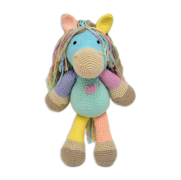 Happy Threads Handmade Crocheted Cute Handmade ATLAS Pony (13 inch) – Multicolour  | Crochet Toys | Child Safe | for Babies 6 Months & Above | Dolls for Boys/Girls| For Birthday Gift | Decorative Items for Room