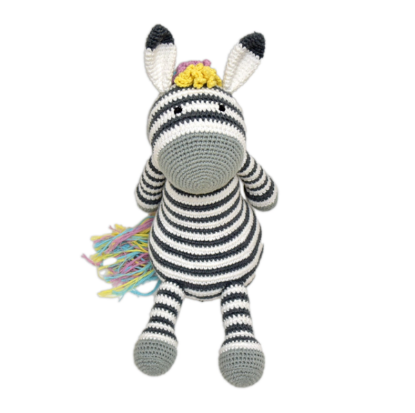 Happy Threads Handmade Crocheted Ziggy the Zebra (12 inches) – Multicolour | Crochet Toys | Child Safe | for Babies 6 Months & Above | Dolls for Boys/Girls| For Birthday Gift | Decorative Items for Room