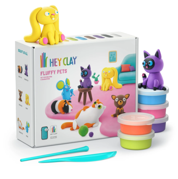 Hey Clay – FLUFFY PETS Colourful modelling air-dry clay, 15 cans with fun interactive app for kids 3 years +