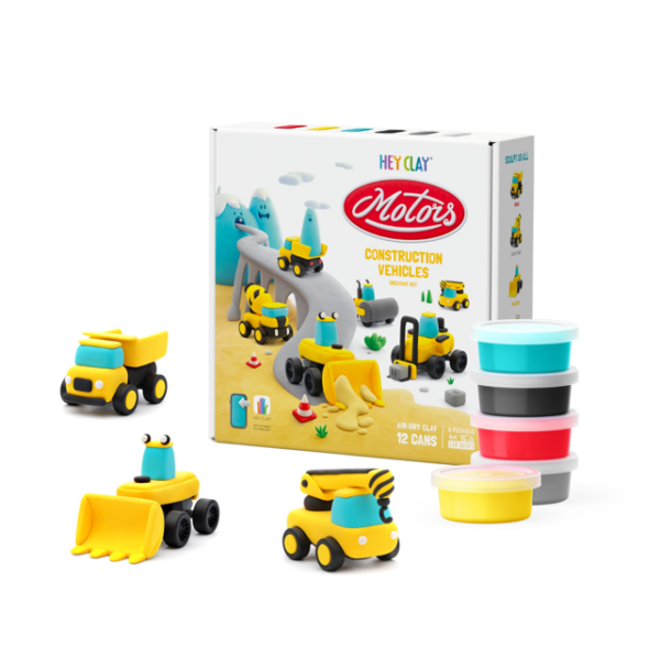 Hey Clay – CONSTRUCTION VEHICLES Colourful modelling air-dry clay, 12 cans with fun interactive app for kids 3 years +