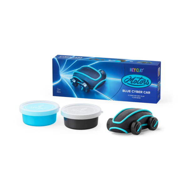 Hey Clay – Cyber Cars BLUE CYBER CAR Colourful modelling air-dry clay, 2 cans with fun interactive app for kids 3 years +